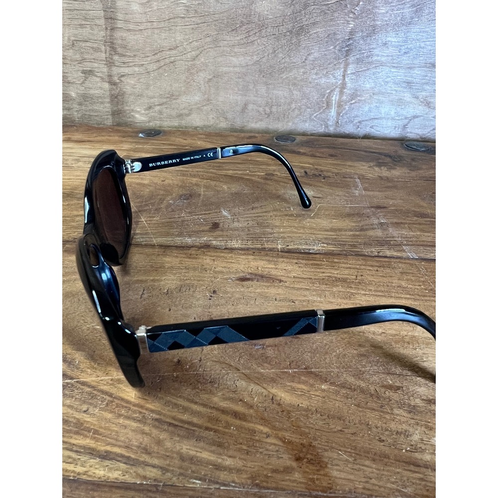 Burberry B 4164 3001/11 Black Cat Eye Sunglasses Check Temple Made in Italy 55mm - Picture 3 of 11